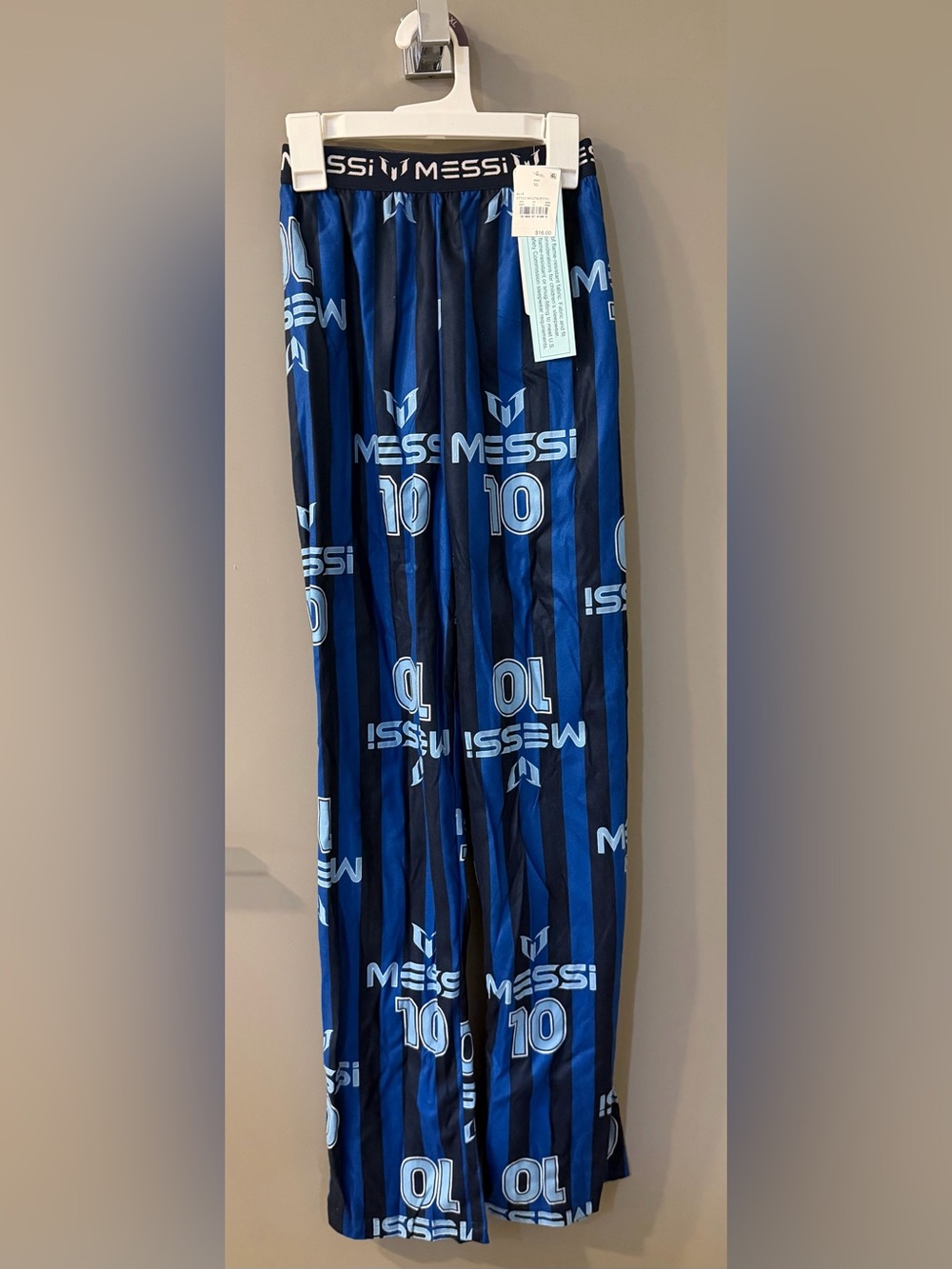 XL NWT! youth Messi Pajama Pants Blue/Black Striped